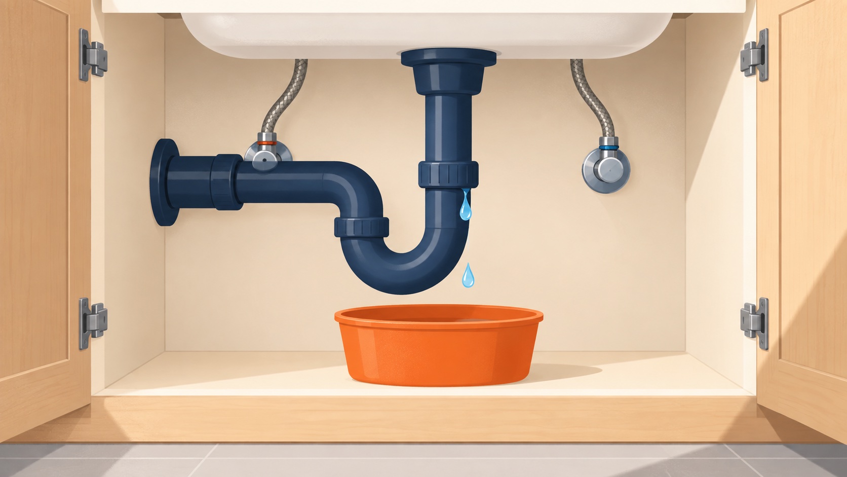 Ilustración editorial de una tubería con una gota de agua